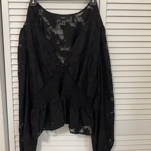 Sheer long sleeve fit and flare blouse